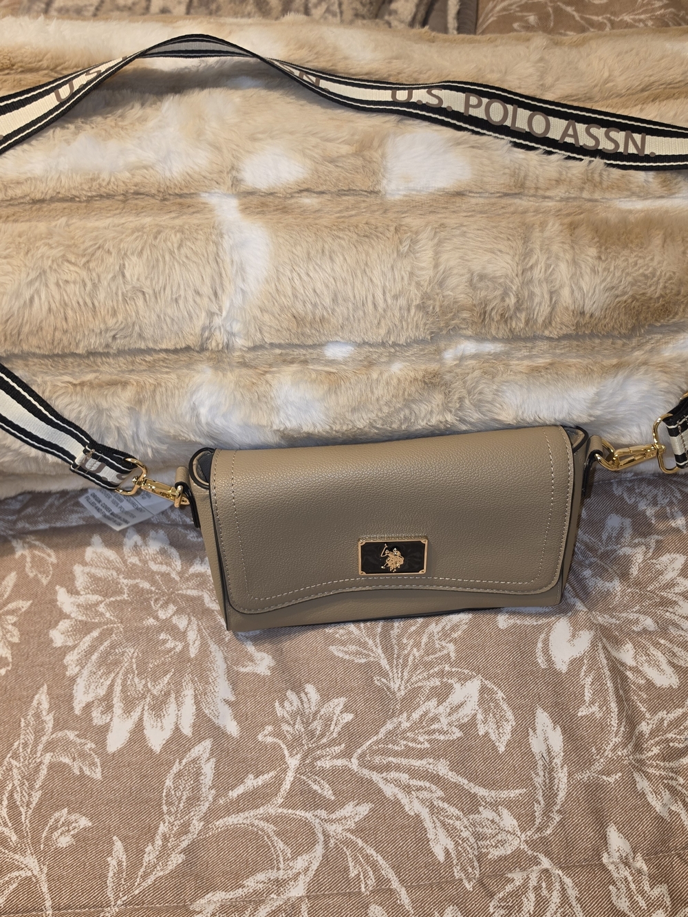 U.S. Polo Assn. Taupe Crossbody Bag with Branded Strap